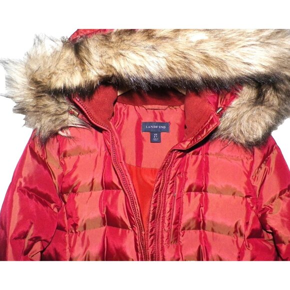 Women's XS 2-4 Lands' End Shimmer Down Coat Puffer Burgundy Orange Hood - Picture 5 of 16